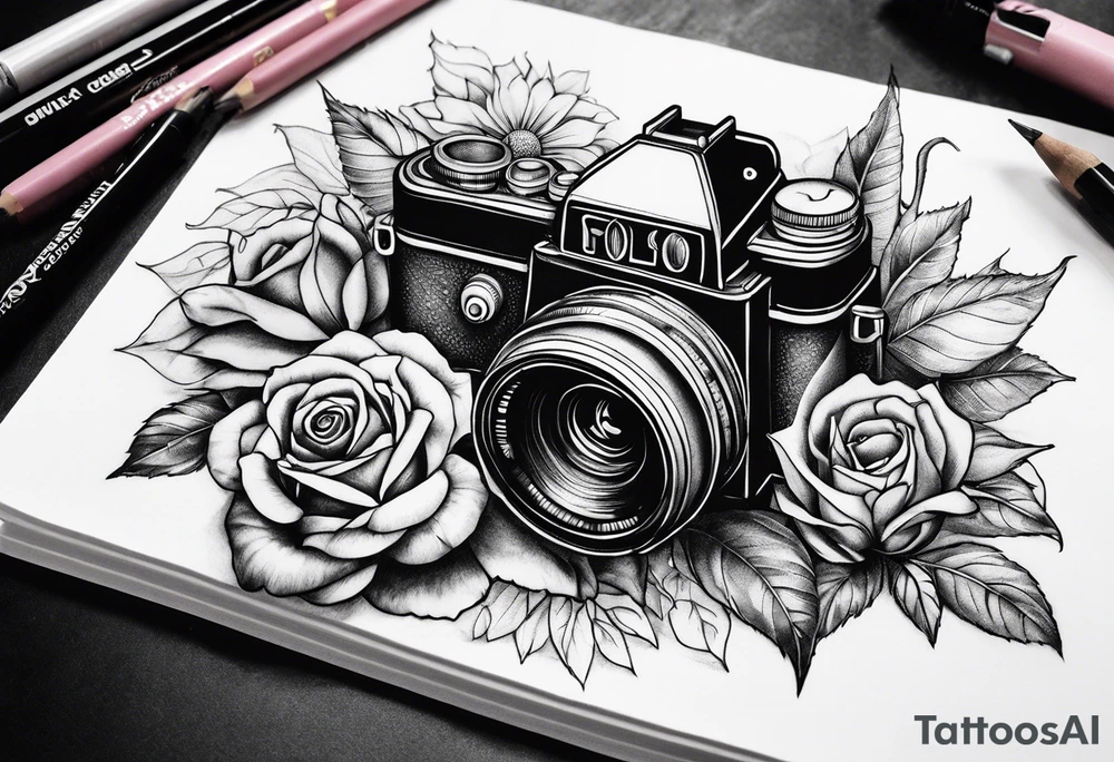 Flower : rose , sunflower, camera, book tattoo idea