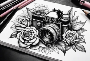 Flower : rose , sunflower, camera, book tattoo idea