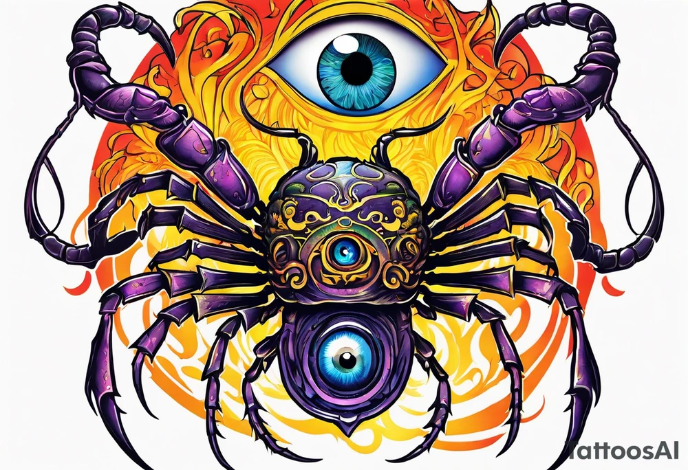 eyeball scorpion saving children from a burning building tattoo idea