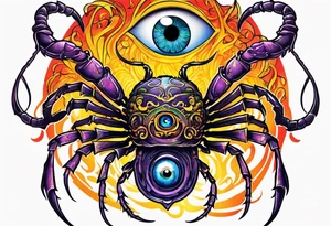 eyeball scorpion saving children from a burning building tattoo idea