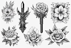 flowers with weapon tattoo idea