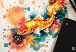 Orange and Yellow Koi with Sun Rays – A bright koi in warm sunset tones, highlighted by golden sunbeams streaming down through the water. tattoo idea