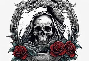 Man crawling out of grave. 
MIW Reincarnate written on gravestone tattoo idea