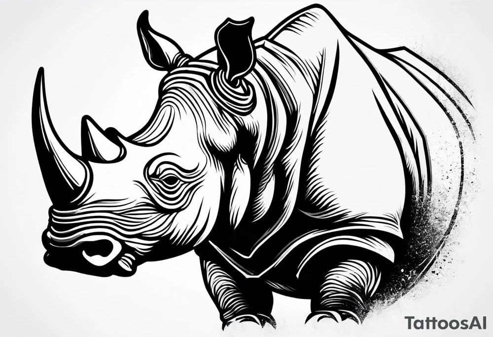 A rhino with a dark attitude, and a sharp elongated tusk. tattoo idea