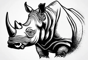 A rhino with a dark attitude, and a sharp elongated tusk. tattoo idea