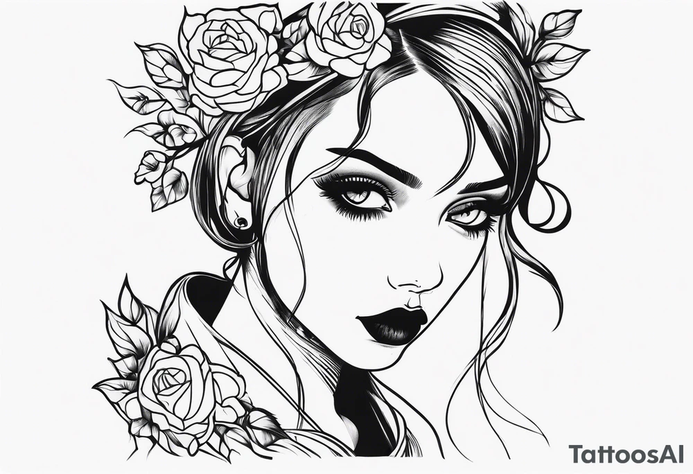 Sad girl Gothic eyes rolled back tattoo idea
