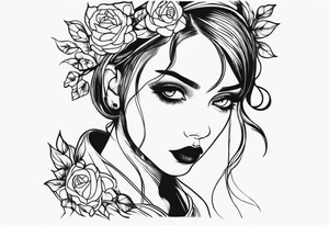 Sad girl Gothic eyes rolled back tattoo idea