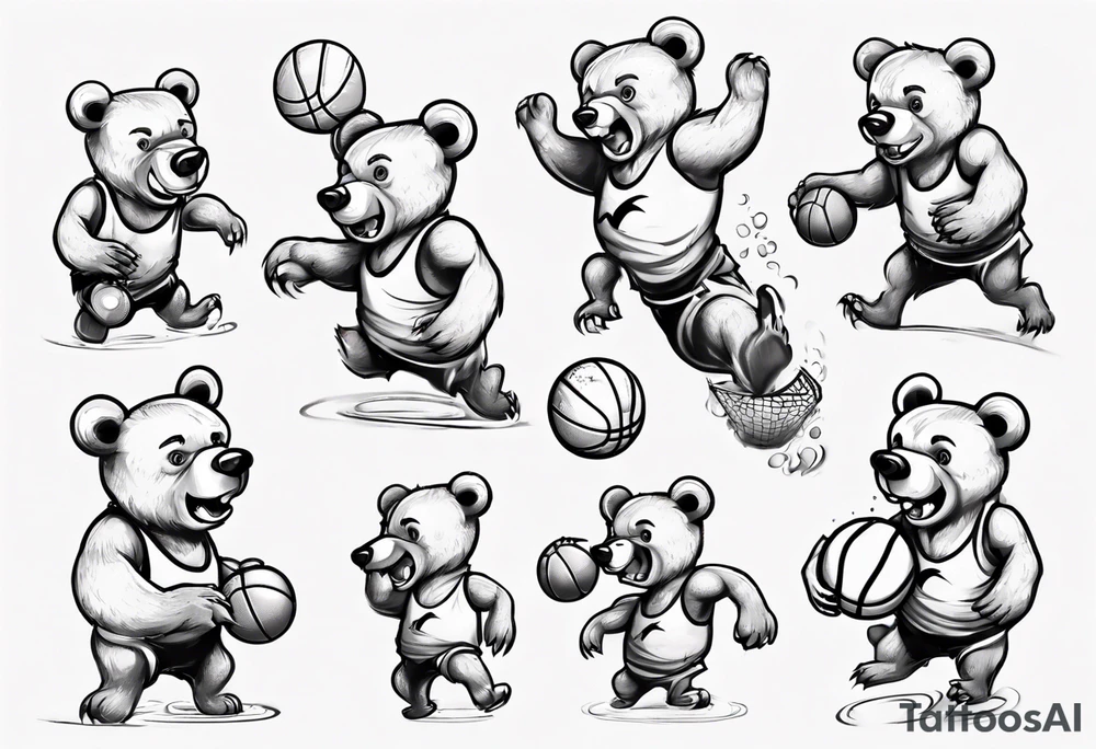 bear playing basketball tattoo idea