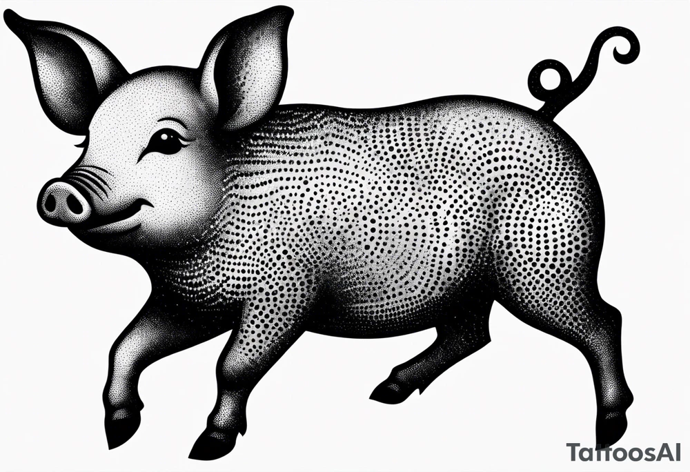 very cute happy piglet.
outline only.
black and white only.
only show the piglet. no extra lines or decoration.
no black shading.
dont make the ears too big.
draw very thin lines tattoo idea