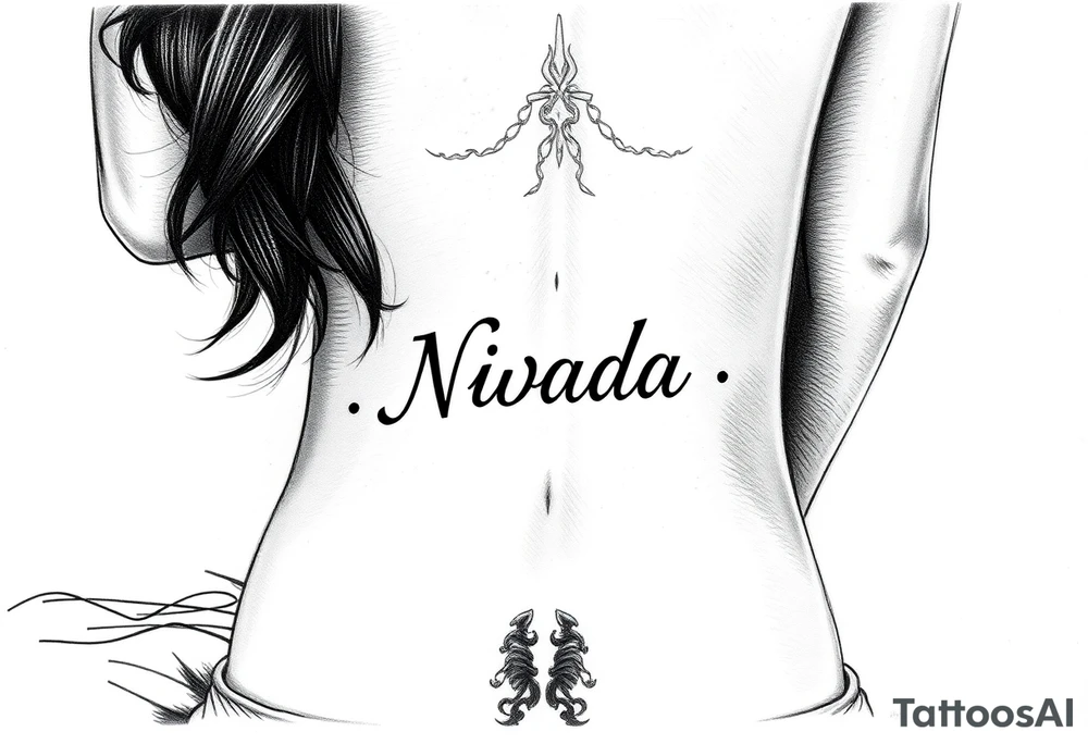 a woman's waist with the word "Nwada" written on her waist make her sit on the bed tattoo idea