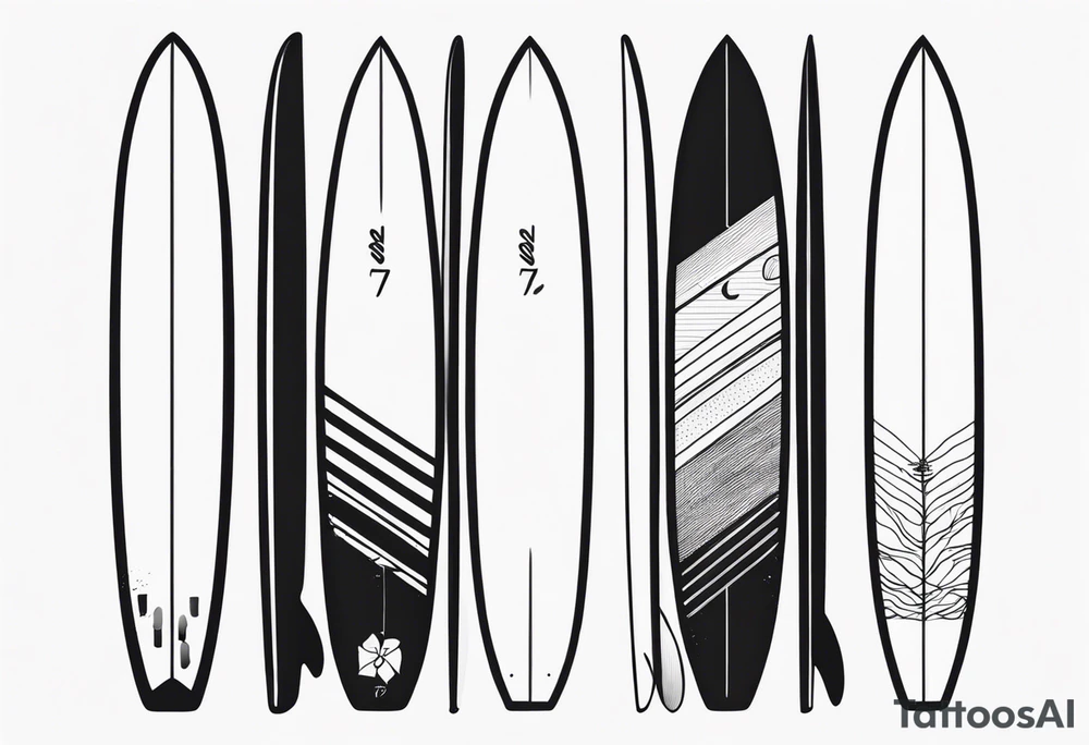Surfboard outline with the date 25/07 tattoo idea