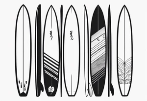 Surfboard outline with the date 25/07 tattoo idea