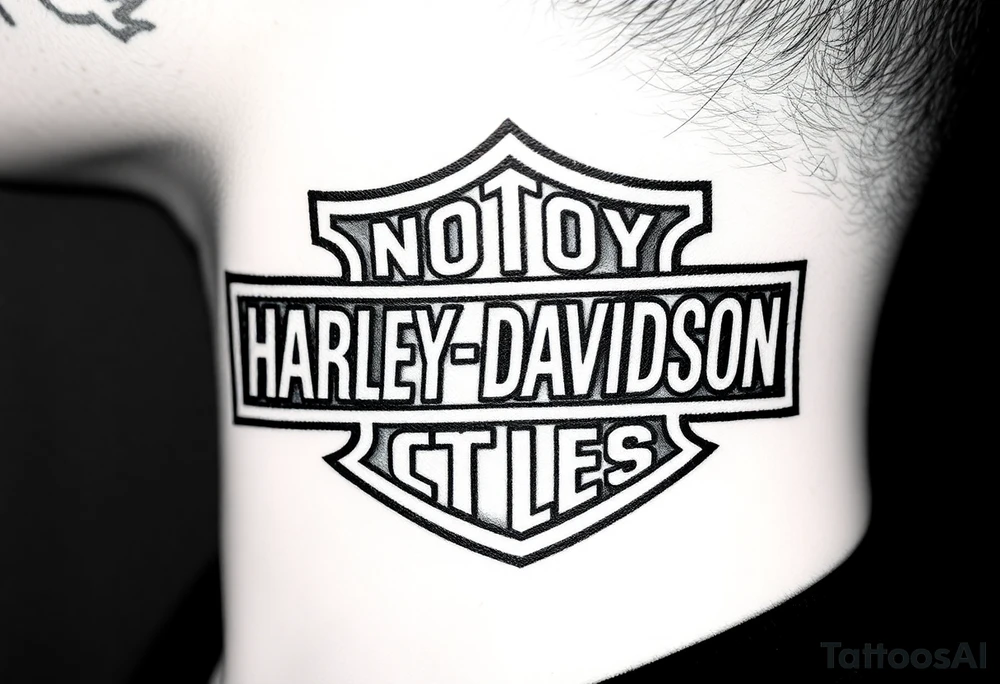 rip Logan a rustan in colligraphy letters inside of hollow Harley davidson sign tattoo idea