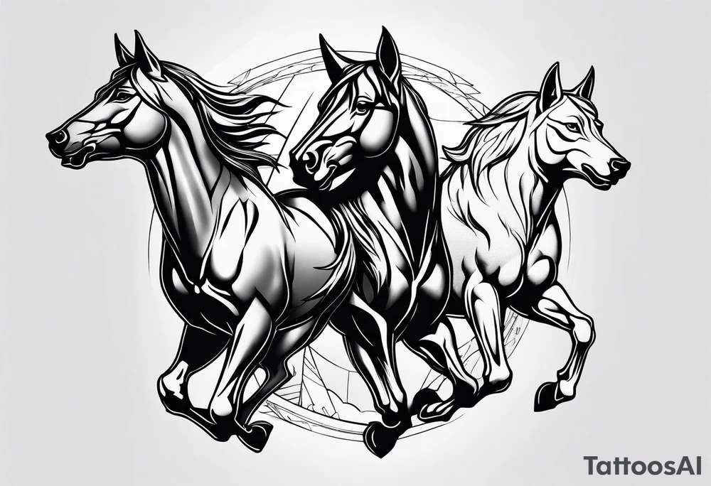 Horse and wolf mixed tattoo idea