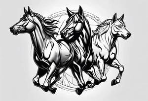 Horse and wolf mixed tattoo idea