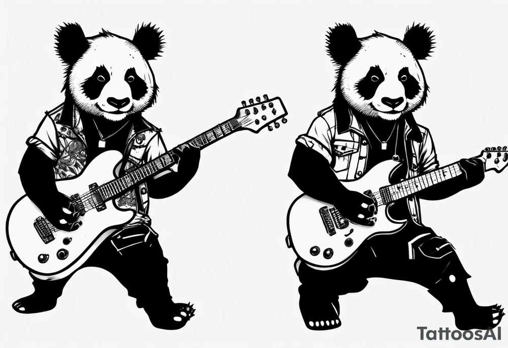 Punk Rock Panda playing electric guitar tattoo idea