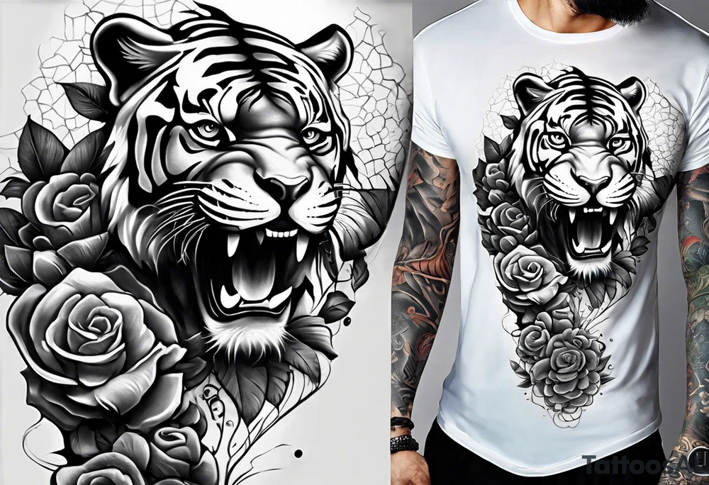 King tiger on top of Hour glass with Brain and heart inside
Full detailed sleeve tattoo idea