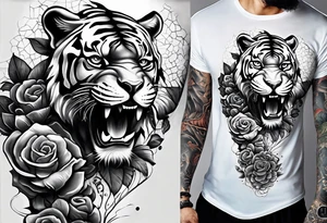 King tiger on top of Hour glass with Brain and heart inside
Full detailed sleeve tattoo idea