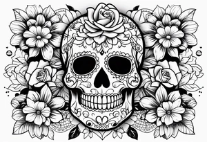 Sugar skull with roses daisies and water lilies for half sleeve tattoo idea