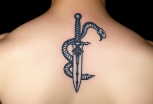 mystical snake coiled around an ancient dagger with jeweled hilt tattoo idea