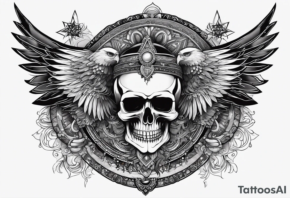 black kali, goddess pirate, alien, pachamama, valkrye, warrior, skull, lotus azul, wing, eagle, zenza resonance, stars, 5D tattoo idea