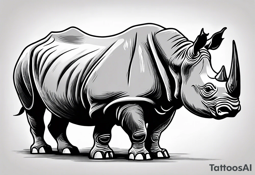 A rhino with a dark attitude, and a sharp elongated tusk. tattoo idea