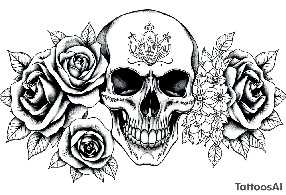 Skull with roses and mandala tattoo idea