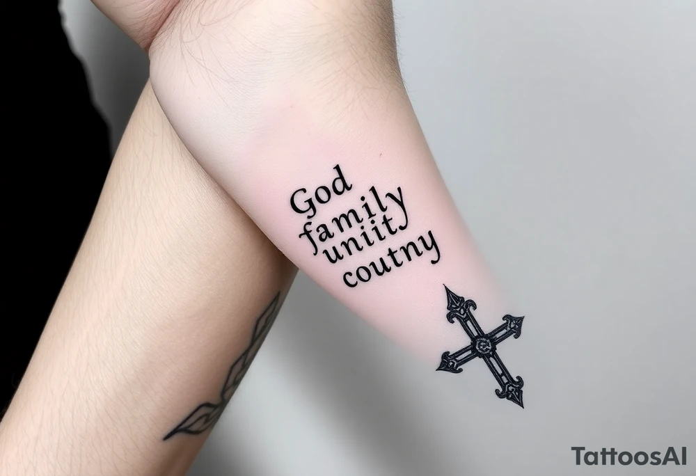God family country Greek scripture tattoo idea
