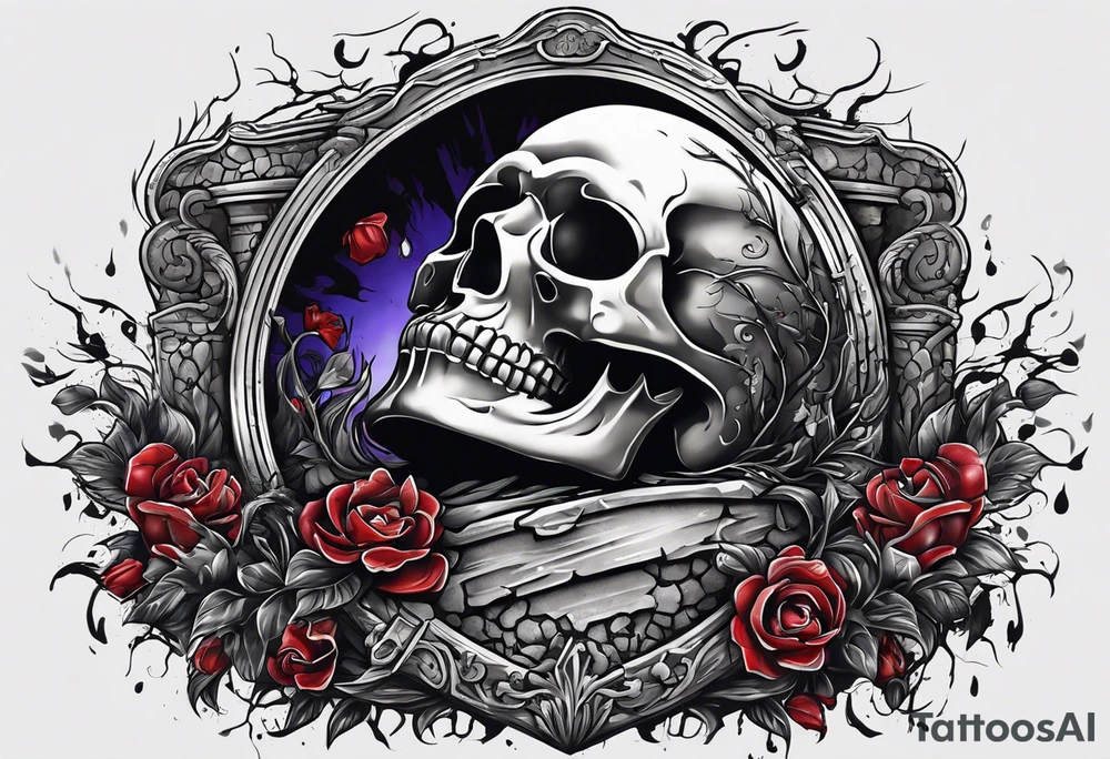 Person emerging from grave. 
MIW Reincarnate written on gravestone tattoo idea