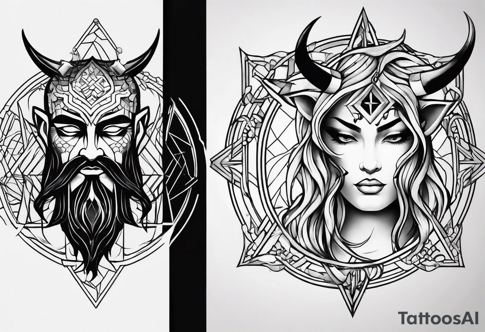 I want a very minimal representation of god and the devil in symbol form. Two sides of my personality and to remind me to be good tattoo idea