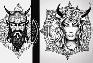 I want a very minimal representation of god and the devil in symbol form. Two sides of my personality and to remind me to be good tattoo idea