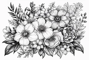 birth flower bouquet with February March August August and October birth flowers tattoo idea