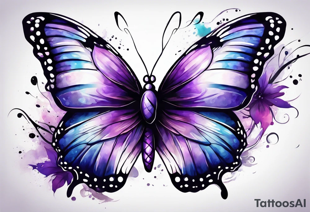 Purple butterfly flying on wind tattoo idea