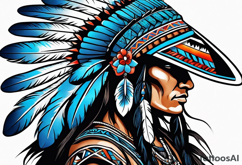 Native American with blue bonnets tattoo idea