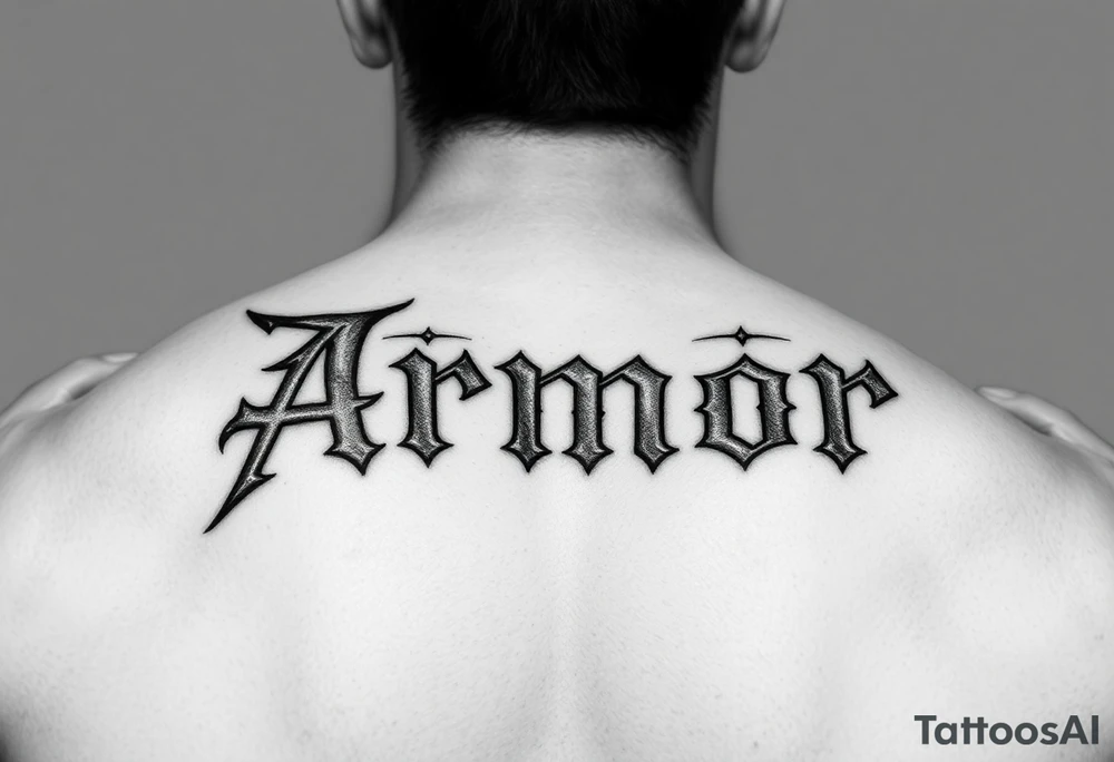Place the word "Armor" on the back of the right forearm; should be readable by others tattoo idea