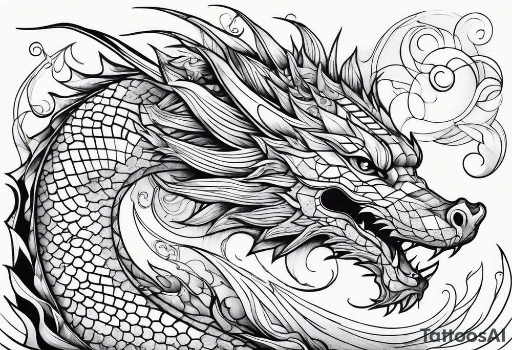 Geometric aquatic dragon cute tattoo idea