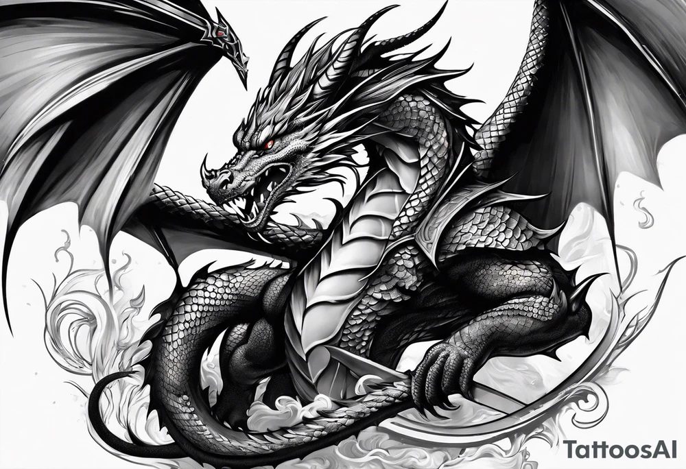dragon with a sword tattoo idea