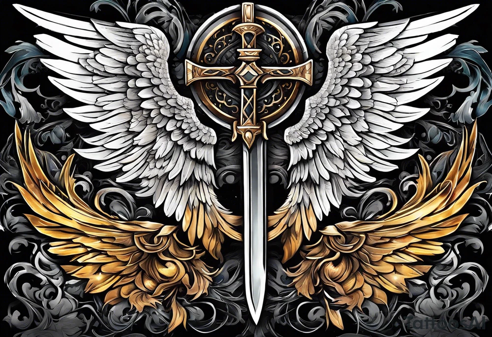 Sword with angel wings as the hilt tattoo idea