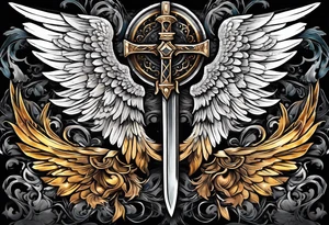 Sword with angel wings as the hilt tattoo idea
