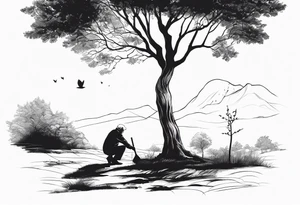 Old man planting a tree, than a young boy playing under a full grown tree. tattoo idea