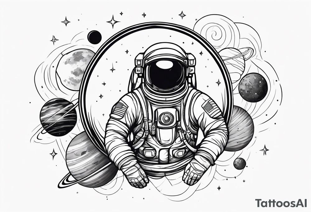 An astronaut floating in space with planets around him tattoo idea An astronaut floating in space with planets around him tattoo idea