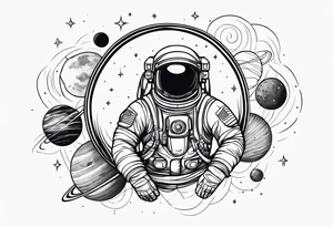 An astronaut floating in space with planets around him tattoo idea