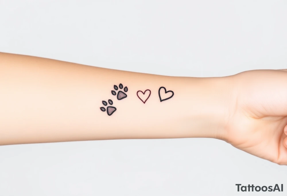 dog paw prints and hearts tattoo idea