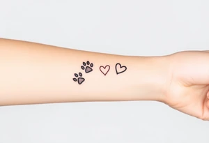 dog paw prints and hearts tattoo idea