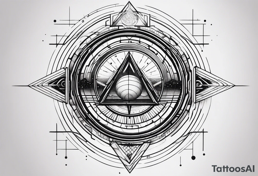 I want a linear geometrical tattoo along the arm with space between, comibining line and circle, refering to science, programmation and space tattoo idea