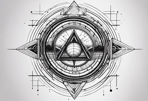 I want a linear geometrical tattoo along the arm with space between, comibining line and circle, refering to science, programmation and space tattoo idea