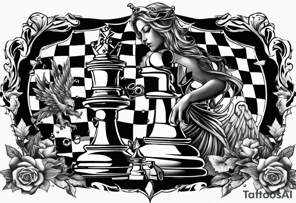 angel checkmate playing devil in chess good and evil side tattoo idea angel checkmate playing devil in chess good and evil side tattoo idea