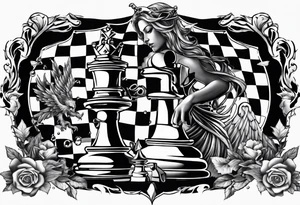 angel checkmate playing devil in chess good and evil side tattoo idea