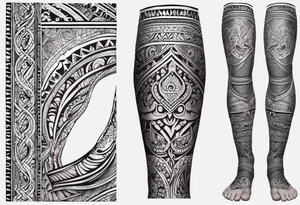 Hindu Sanskrit tribal design on right lower leg, below knee to top of feet for men tattoo idea