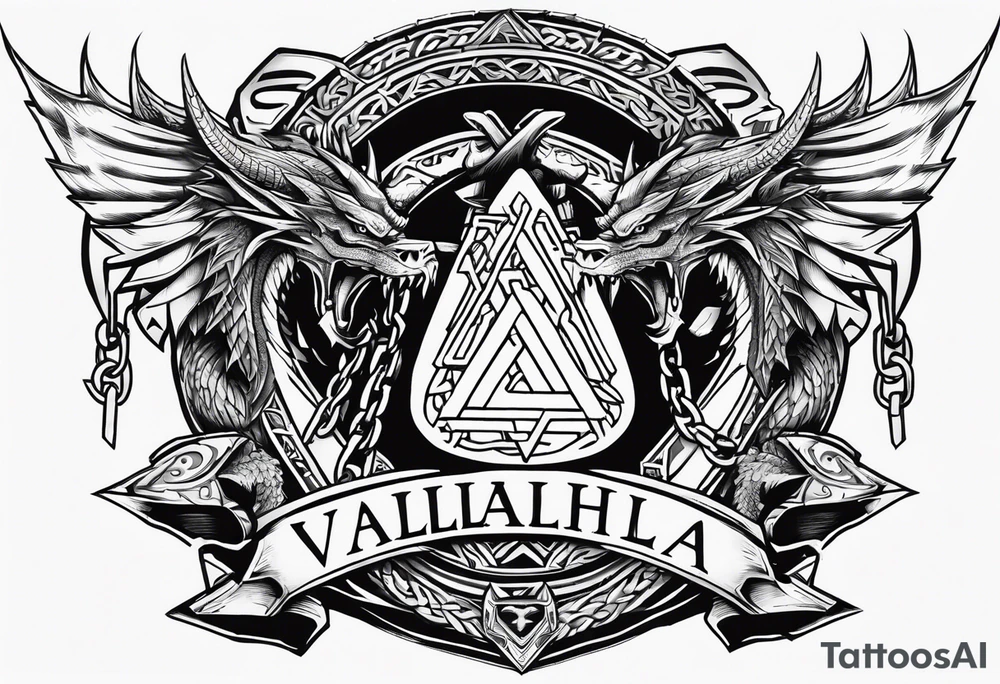 Valhalla sword shield dragon axe Valknut chains
steps tattoo idea Valhalla sword shield dragon axe Valknut chains
steps tattoo idea